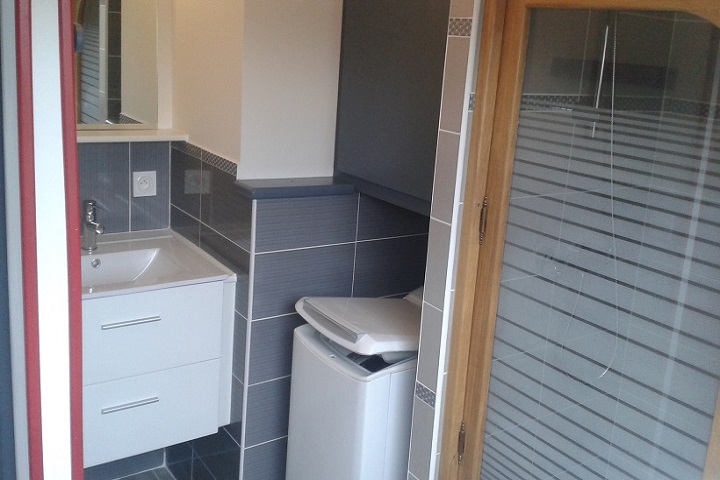 La salle bain avec machine à laver